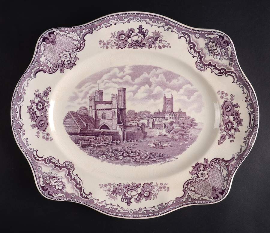 Old Britain Castles Lavender (Not Ribbed) 14" Oval Serving Platter by Johnson Brothers-1