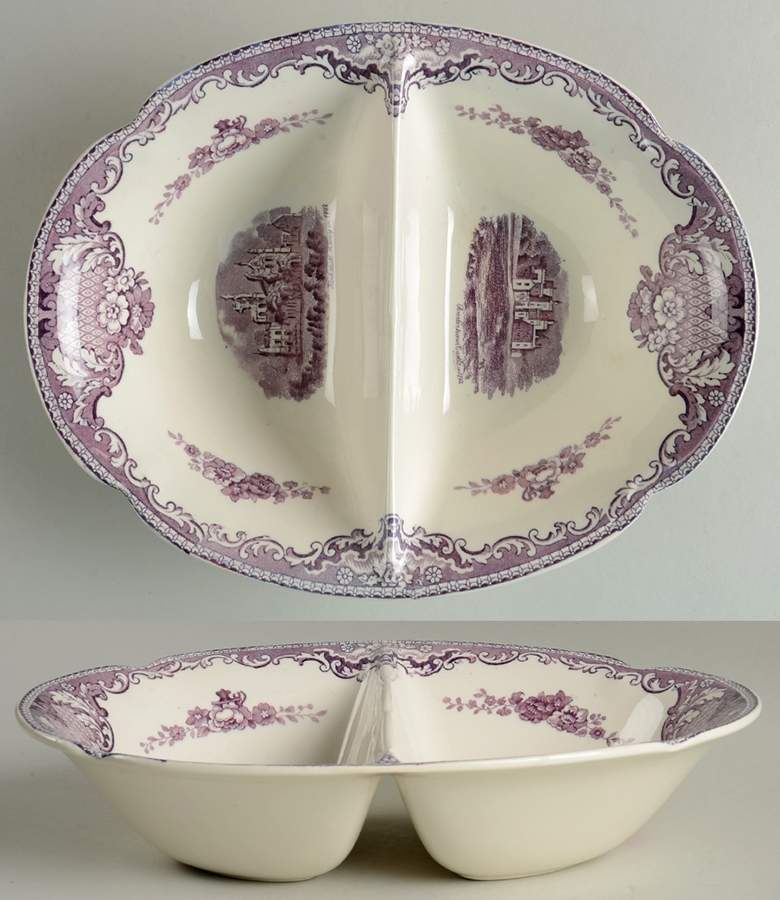 Old Britain Castles Lavender (Not Ribbed) 9" Oval Divided Vegetable Bowl by Johnson Brothers-1