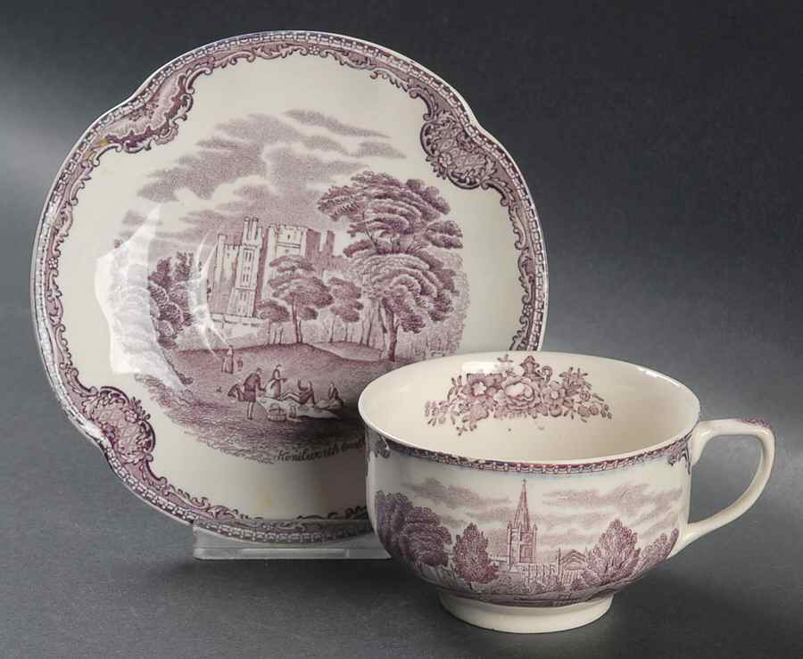 Old Britain Castles Lavender (Not Ribbed) Flat Cup & Saucer Set by Johnson Brothers-1