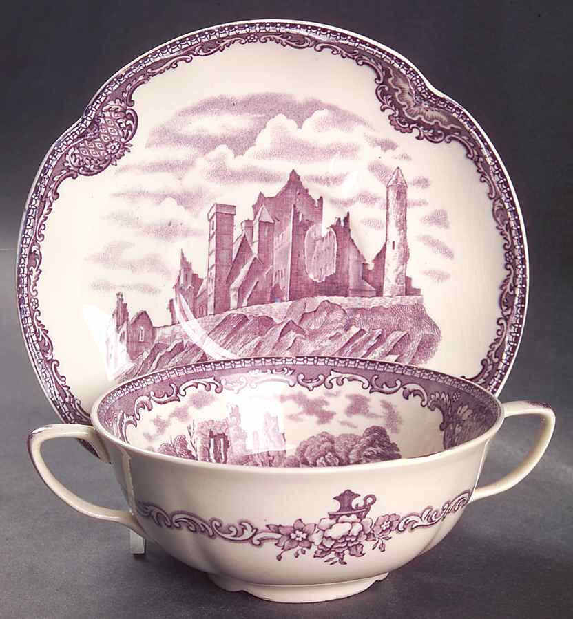 Old Britain Castles Lavender (Not Ribbed) Flat Cream Soup Bowl & Saucer Set by Johnson Brothers-1