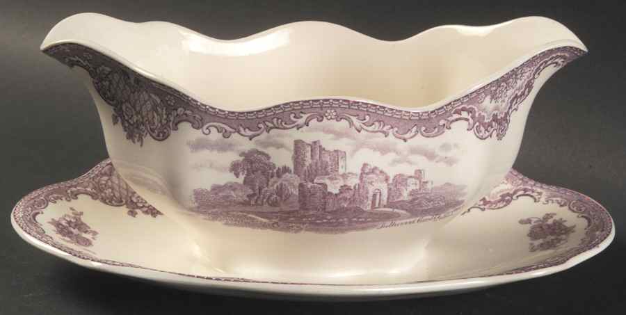 Old Britain Castles Lavender (Not Ribbed) Gravy Boat with Attached Underplate by Johnson Brothers-1