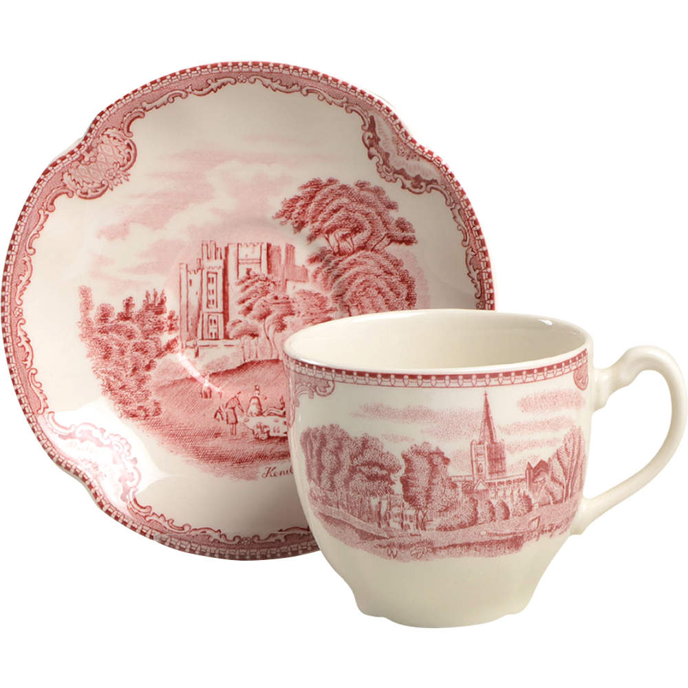 Old Britain Castles Pink (No Crown Made England) Flat Cup & Saucer Set by Johnson Brothers-1