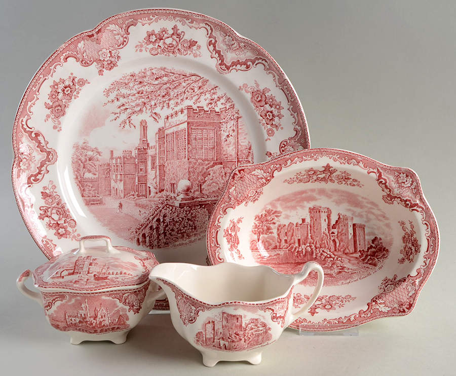 Old Britain Castles Pink (No Crown Made England) 5 Piece Hostess Set by Johnson Brothers-1