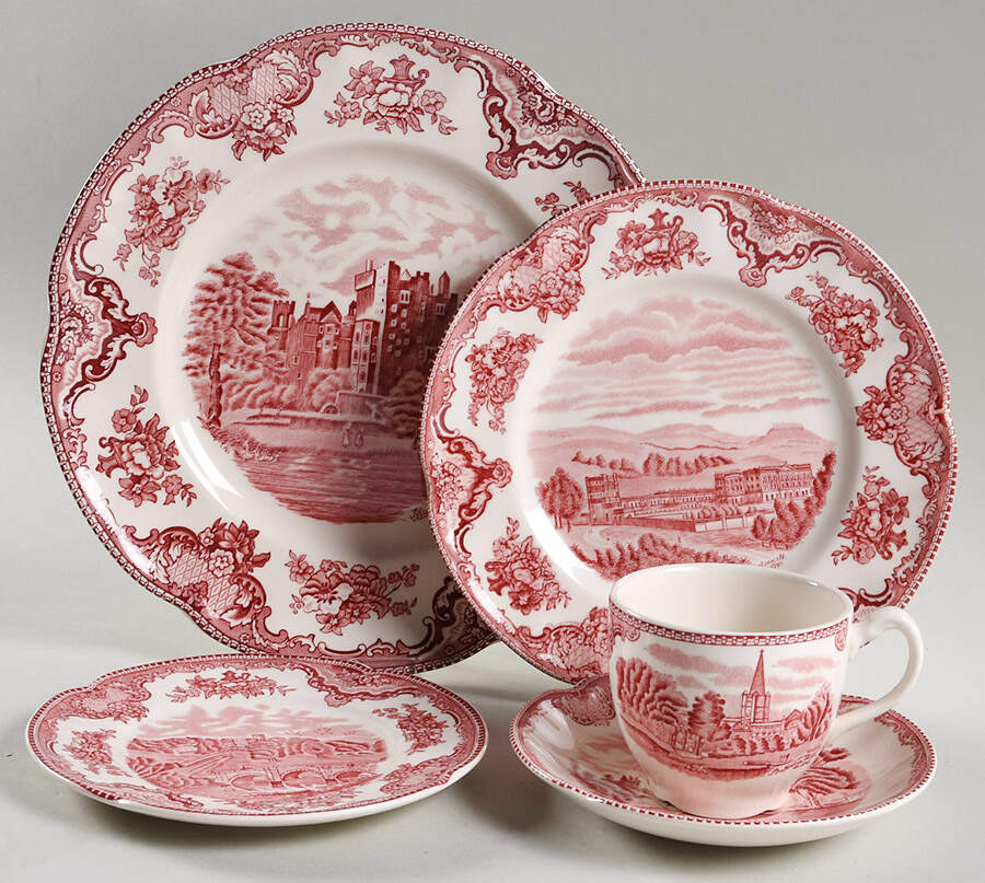 Old Britain Castles Pink (No Crown Made England) 40  Piece Estate Set by Johnson Brothers-1