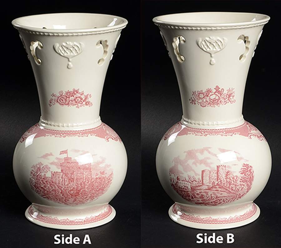 Old Britain Castles Pink (No Crown Made England) 9" Pierced Vase by Johnson Brothers-1