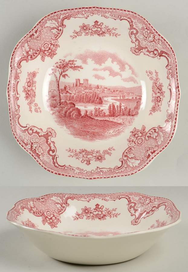 Old Britain Castles Pink (No Crown Made England) Square Soup Bowl by Johnson Brothers-1