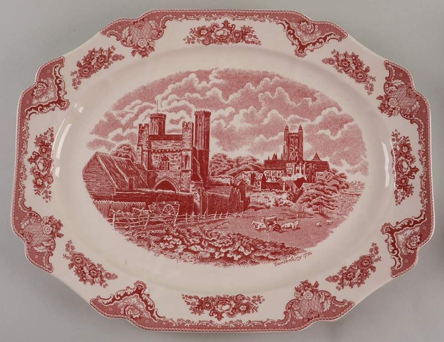 Old Britain Castles Pink (No Crown Made England) 20" Oval Serving Platter by Johnson Brothers-1