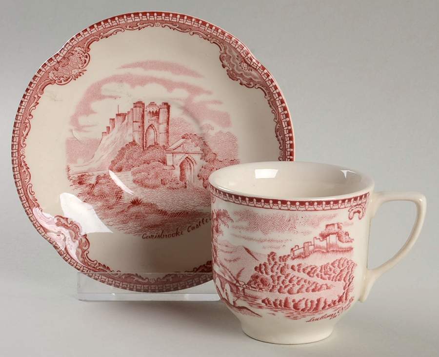 Old Britain Castles Pink (No Crown Made England) Flat Demitasse Cup & Saucer Set by Johnson Brothers-1