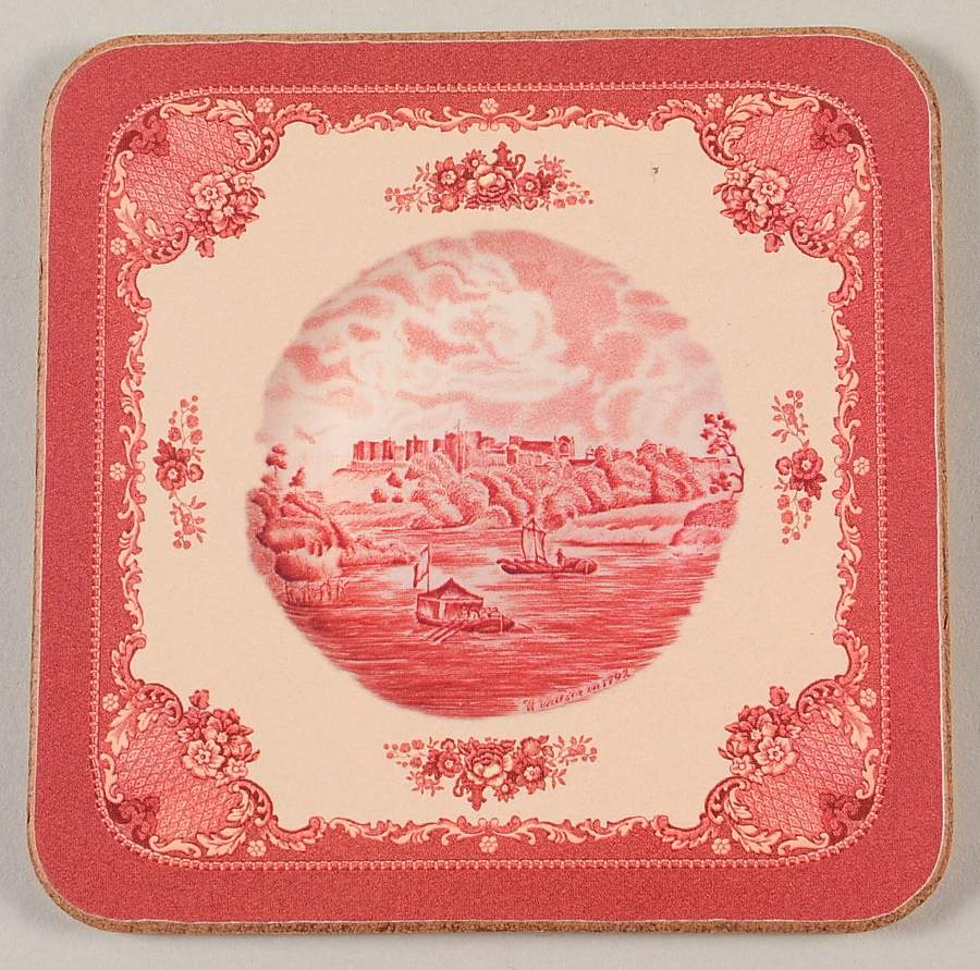 Old Britain Castles Pink (No Crown Made England) Square Corkback Coaster by Johnson Brothers-1