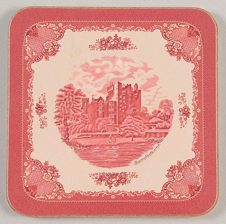 Old Britain Castles Pink (No Crown Made England) Square Corkback Coaster by Johnson Brothers-1