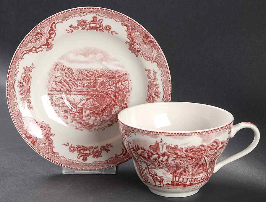 Old Britain Castles Pink (No Crown Made England) Jumbo Cup & Saucer Set by Johnson Brothers-1