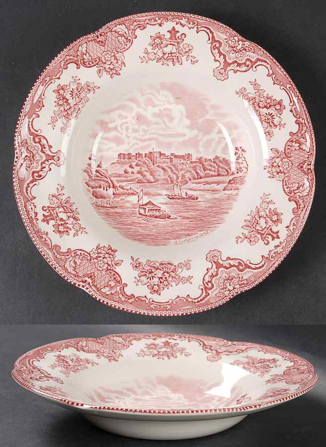 Old Britain Castles Pink (No Crown Made England) Rim Soup Bowl by Johnson Brothers-1