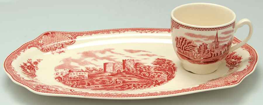 Old Britain Castles Pink (No Crown Made England) Tea & Toast Snack Plate & Reg Cup Set by Johnson Brothers-1