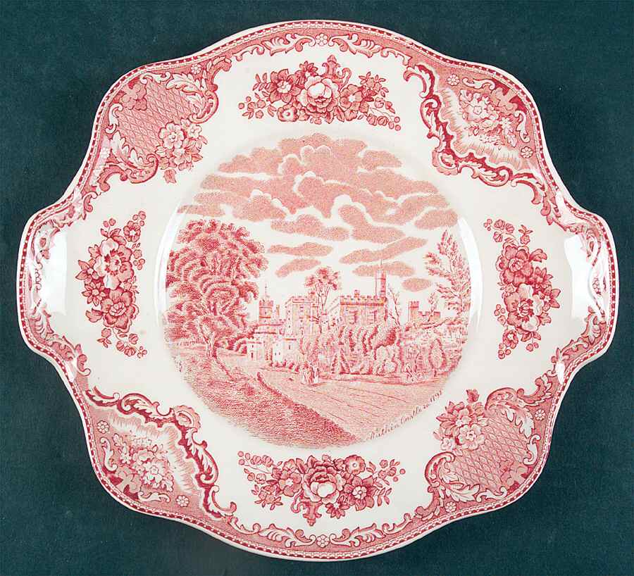 Old Britain Castles Pink (No Crown Made England) Square Handled Cake Plate by Johnson Brothers-1