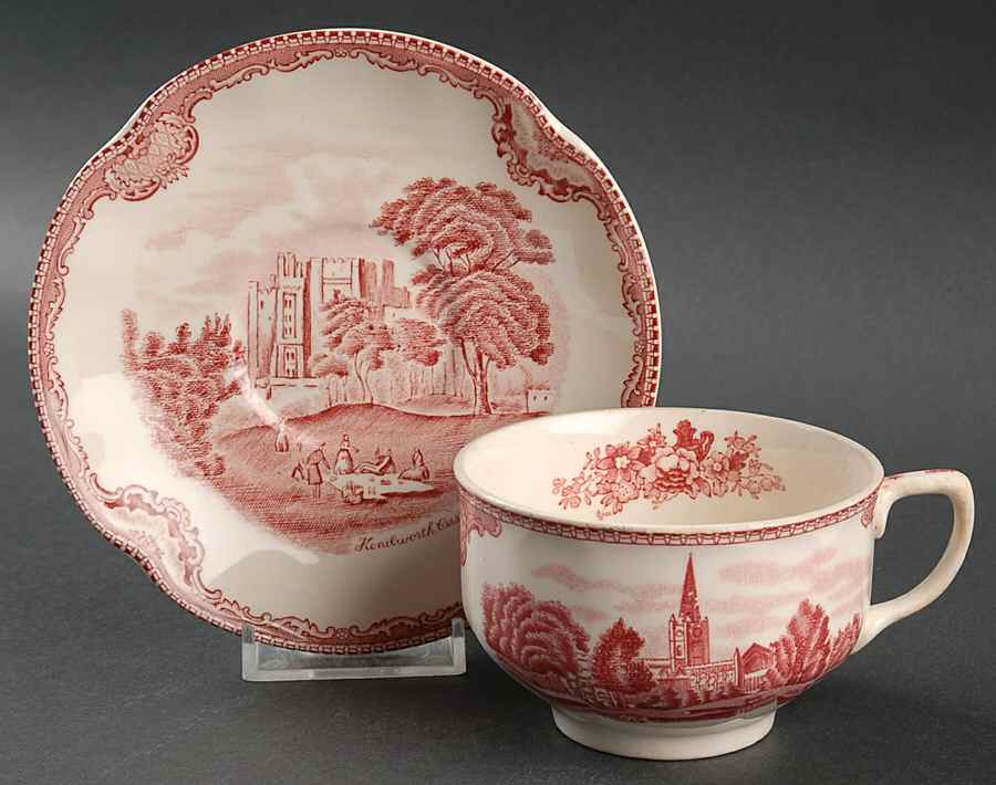 Old Britain Castles Pink (No Crown Made England) Footed Cup & Saucer Set by Johnson Brothers-1
