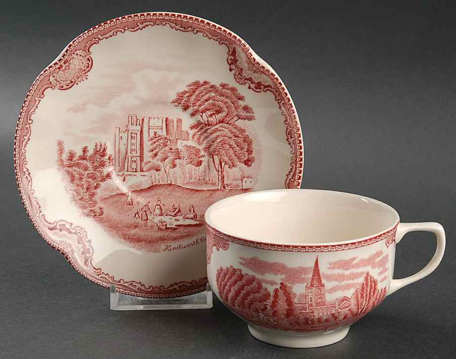Old Britain Castles Pink (No Crown Made England) Footed Cup & Saucer Set by Johnson Brothers-1