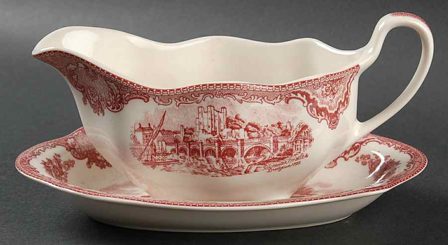 Old Britain Castles Pink (No Crown Made England) Gravy Boat & Underplate/Relish by Johnson Brothers-1