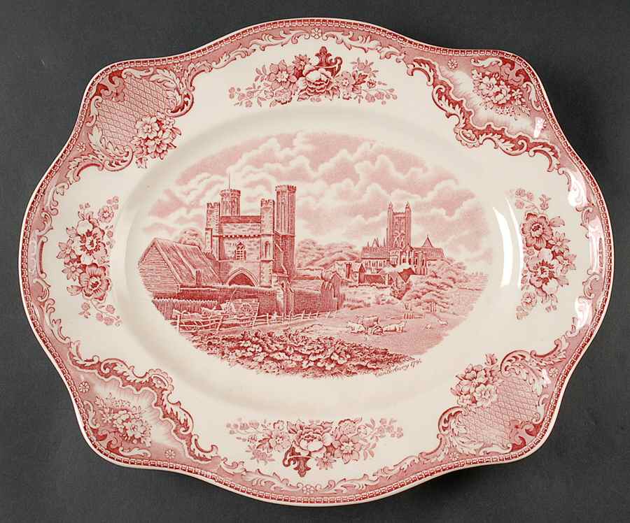 Old Britain Castles Pink (No Crown Made England) 13" Oval Serving Platter by Johnson Brothers-1