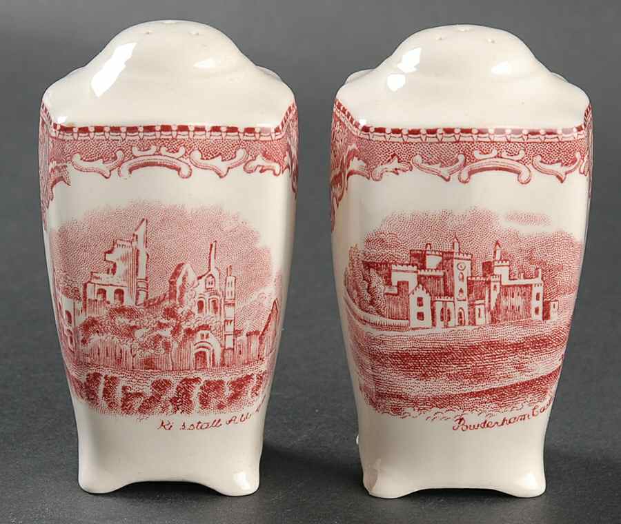 Old Britain Castles Pink (No Crown Made England) Salt & Pepper Set by Johnson Brothers-1