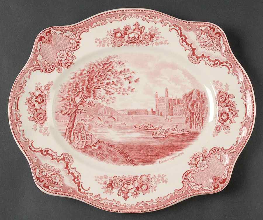 Old Britain Castles Pink (No Crown Made England) 11" Oval Serving Platter by Johnson Brothers-1