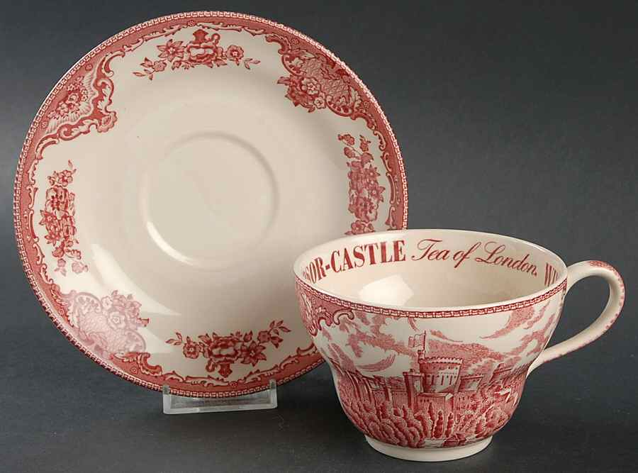 Old Britain Castles Pink (No Crown Made England) Jumbo Cup & Saucer Set by Johnson Brothers-1