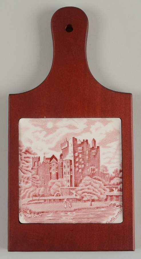 Old Britain Castles Pink (No Crown Made England) 10" Rosewood Cheese Board with Tile  HC by Johnson Brothers-1
