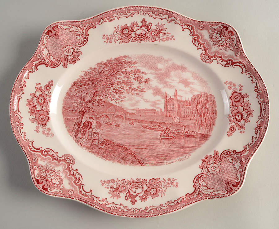 Old Britain Castles Pink (Crown Made In England) 12" Oval Serving Platter by Johnson Brothers-1
