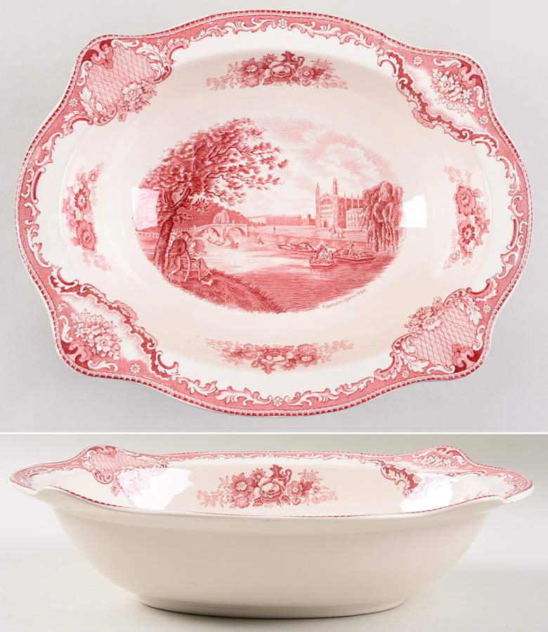 Old Britain Castles Pink (Crown Made In England) 12" Oval Vegetable Bowl by Johnson Brothers-1