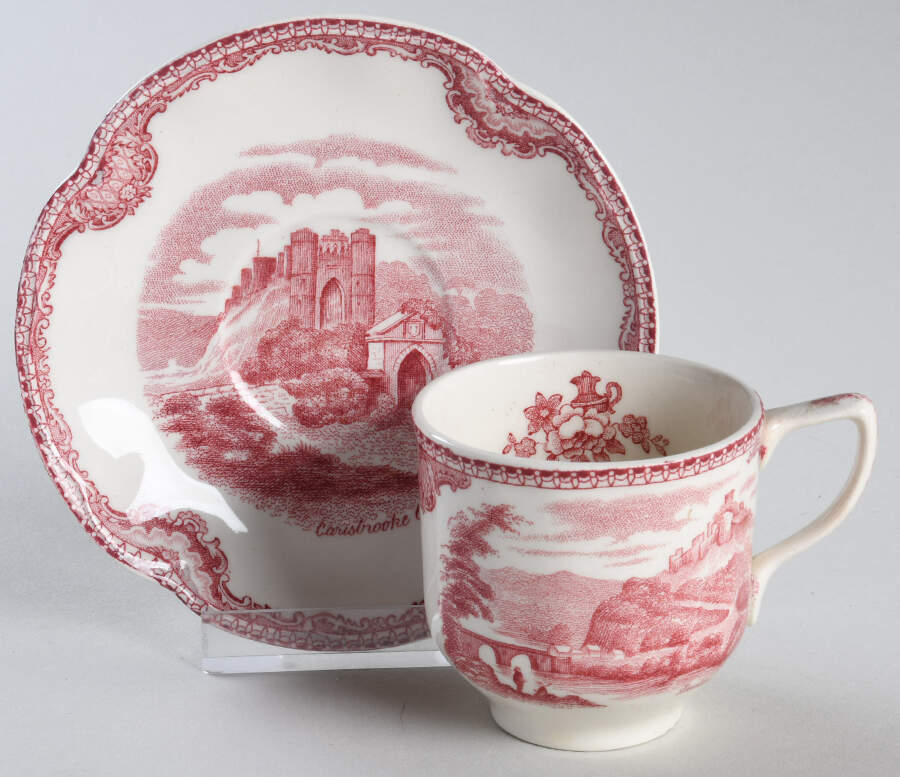 Old Britain Castles Pink (Crown Made In England) Flat Demitasse Cup & Saucer Set by Johnson Brothers-1
