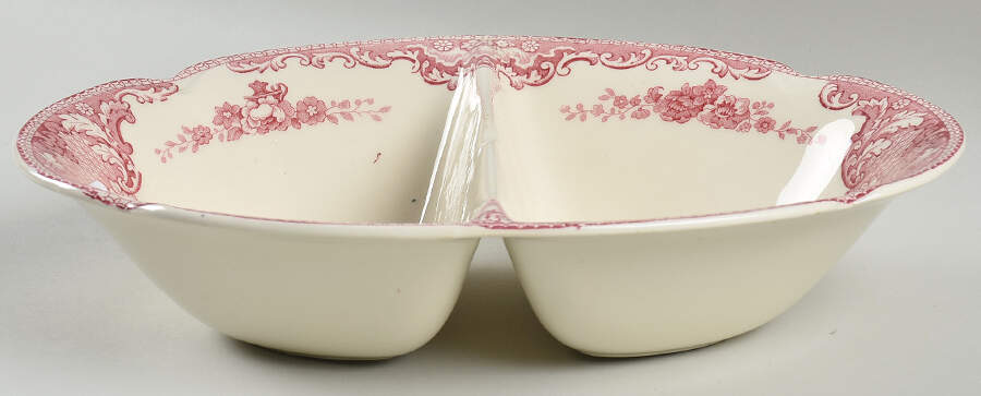 Old Britain Castles Pink (Crown Made In England) 9" Oval Divided Vegetable Bowl by Johnson Brothers-1