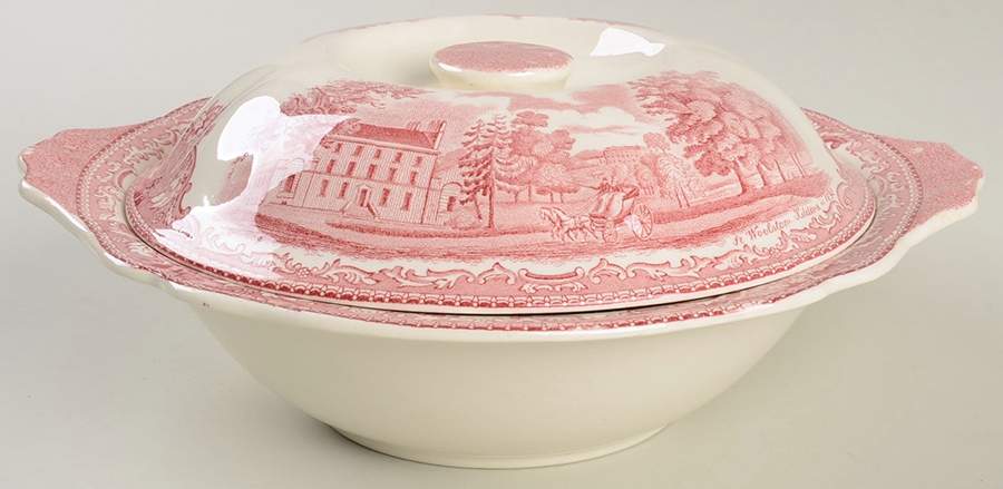 Old Britain Castles Pink (Crown Made In England) Round Covered Vegetable by Johnson Brothers-1