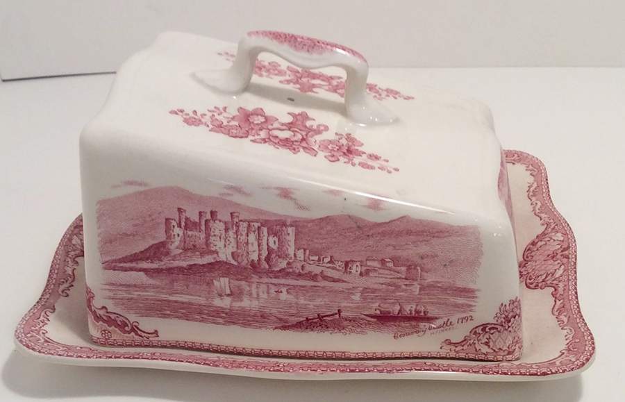 Old Britain Castles Pink (Crown Made In England) Cheese Dish with Lid (Wedge) by Johnson Brothers-1