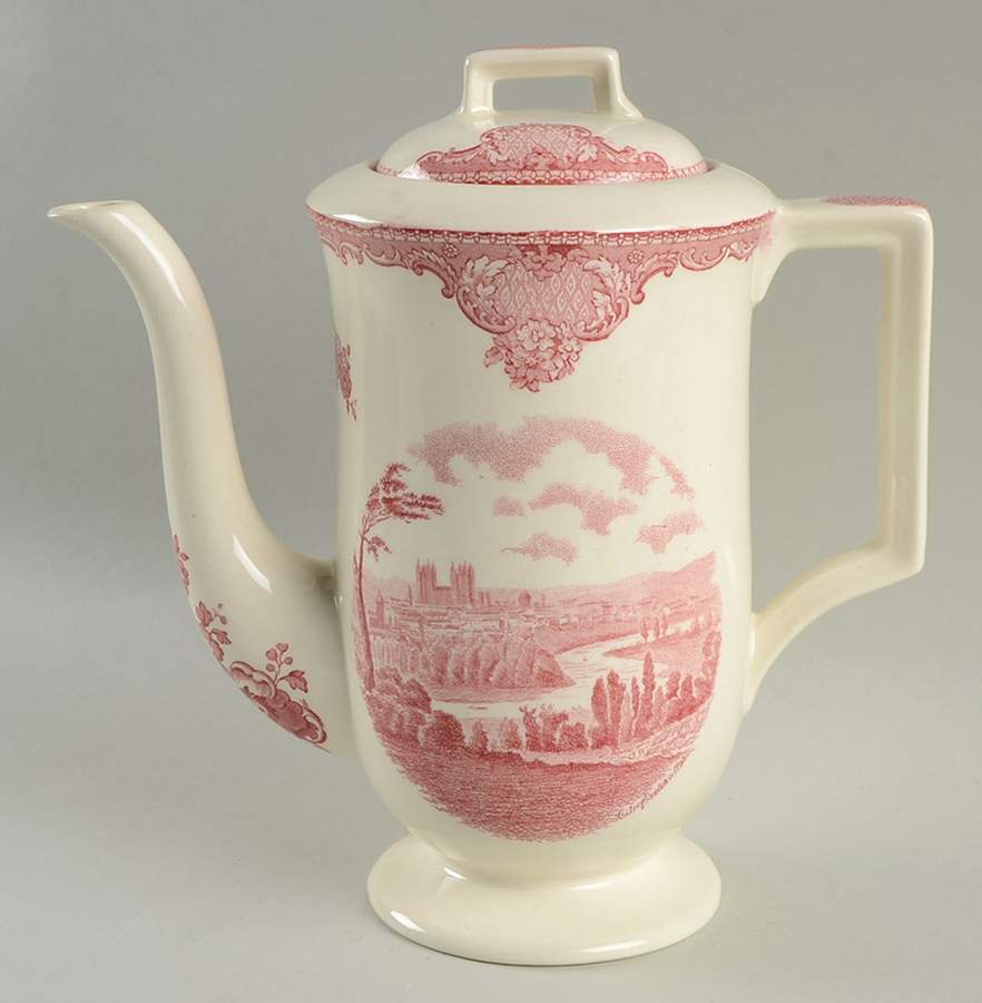 Old Britain Castles Pink (Crown Made In England) Coffee Pot & Lid by Johnson Brothers-1