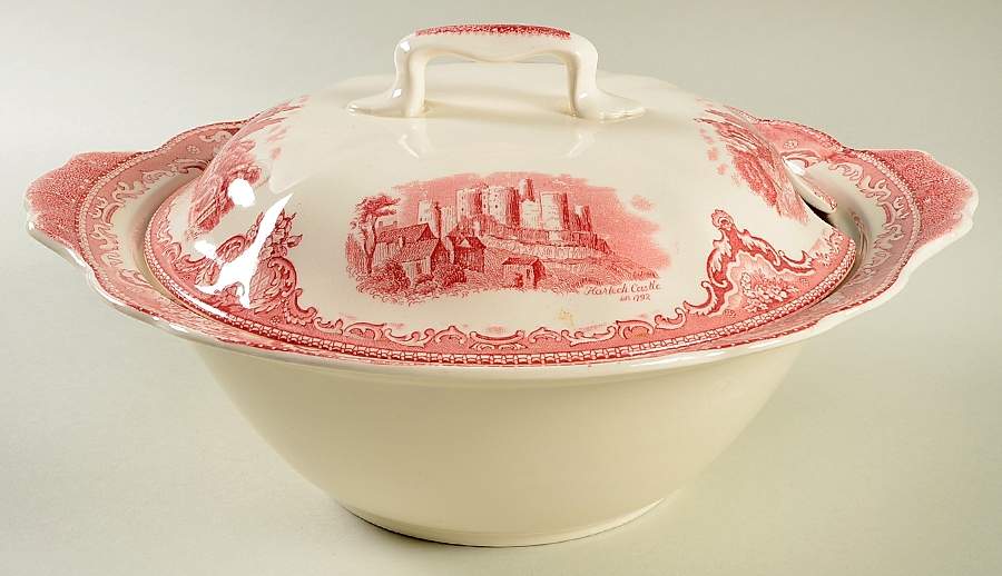 Old Britain Castles Pink (Crown Made In England) Large Round Covered Vegetable by Johnson Brothers-1