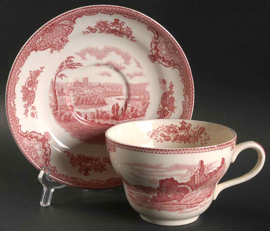 Old Britain Castles Pink (Crown Made In England) Jumbo Cup & Saucer Set by Johnson Brothers-1