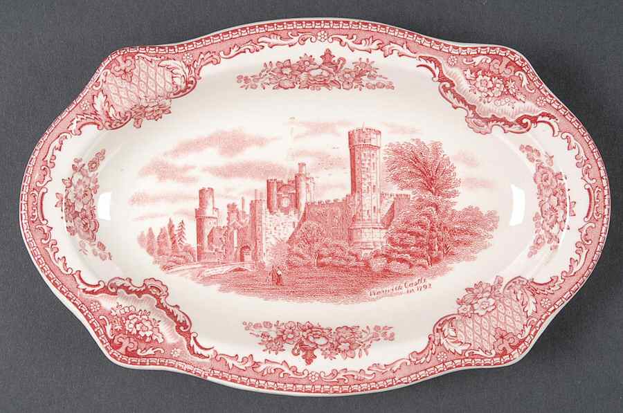 Old Britain Castles Pink (Crown Made In England) Relish/Gravy Underplate by Johnson Brothers-1