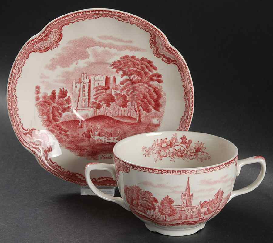 Old Britain Castles Pink (Crown Made In England) Flat Bouillon Cup & Saucer by Johnson Brothers-1