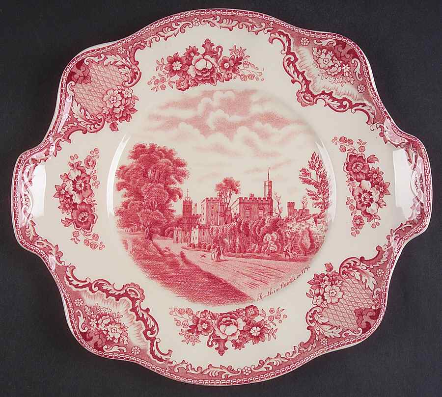 Old Britain Castles Pink (Crown Made In England) Square Handled Cake Plate by Johnson Brothers-1