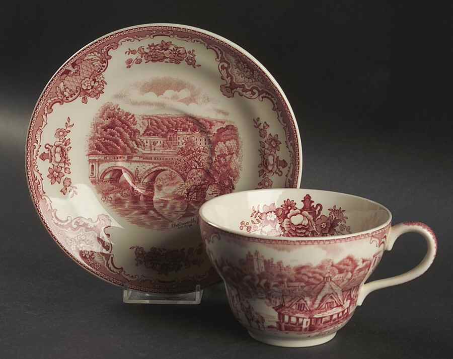 Old Britain Castles Pink (Crown Made In England) Jumbo Cup & Saucer Set by Johnson Brothers-1