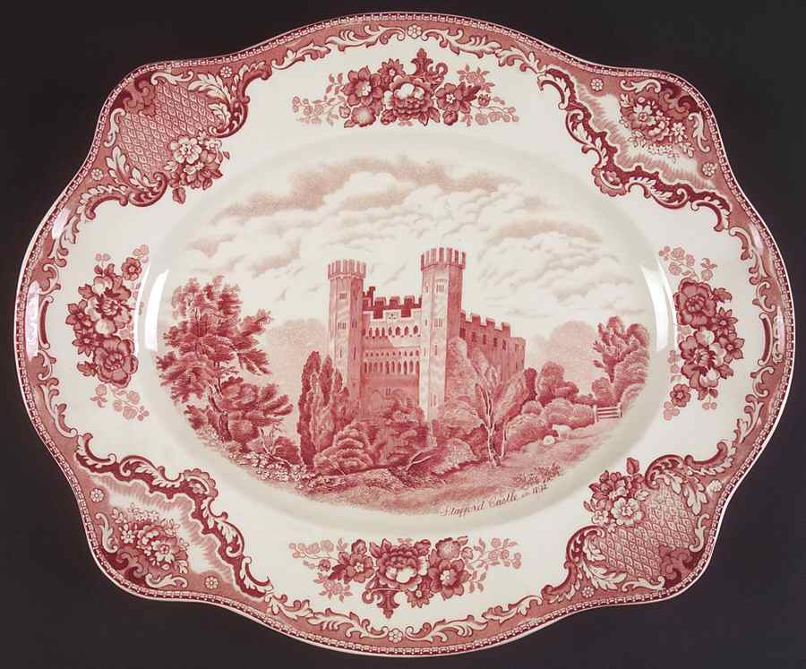 Old Britain Castles Pink (Crown Made In England) 15" Oval Serving Platter by Johnson Brothers-1