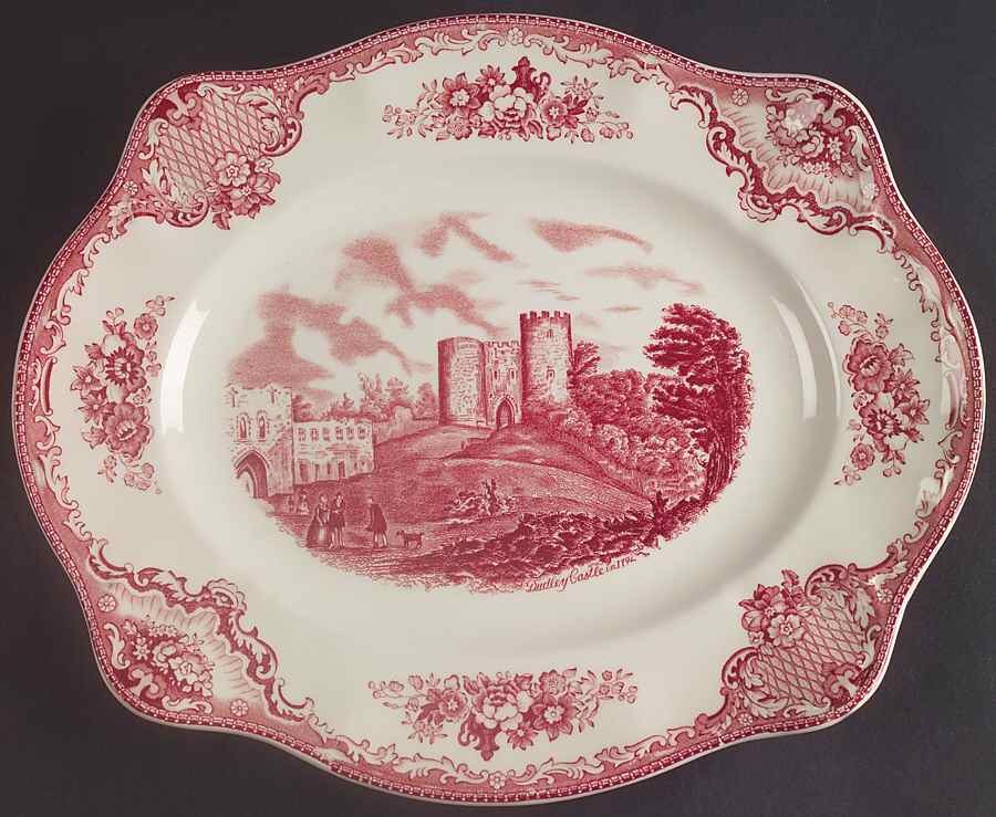 Old Britain Castles Pink (Crown Made In England) 11" Oval Serving Platter by Johnson Brothers-1