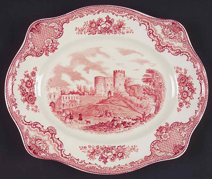 Old Britain Castles Pink (Crown Made In England) 10" Oval Serving Platter by Johnson Brothers-1