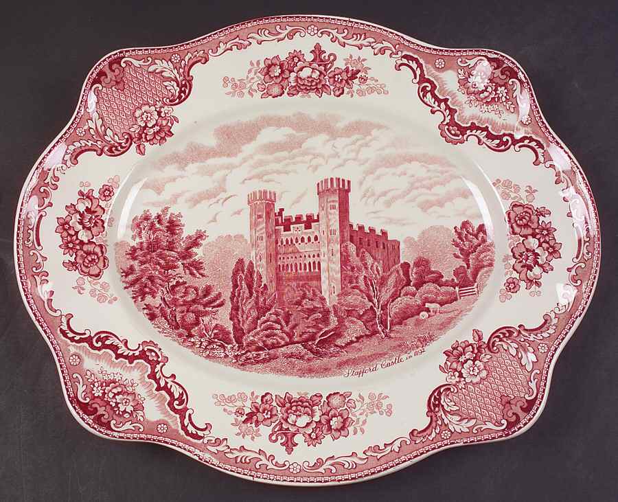 Old Britain Castles Pink (Crown Made In England) 15" Oval Serving Platter by Johnson Brothers-1