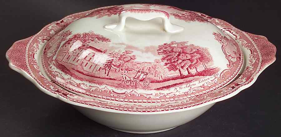 Old Britain Castles Pink (Crown Made In England) Round Covered Vegetable by Johnson Brothers-1
