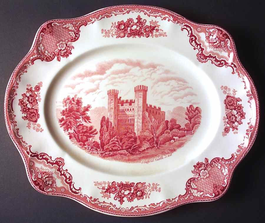 Old Britain Castles Pink (Crown Made In England) 17" Oval Serving Platter by Johnson Brothers-1