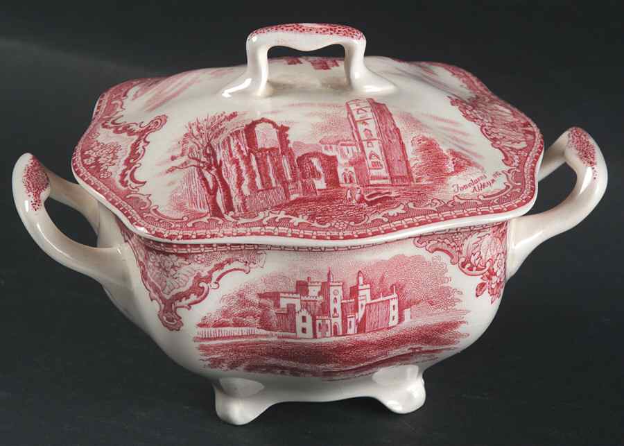 Old Britain Castles Pink (Crown Made In England) Sugar Bowl & Lid by Johnson Brothers-1