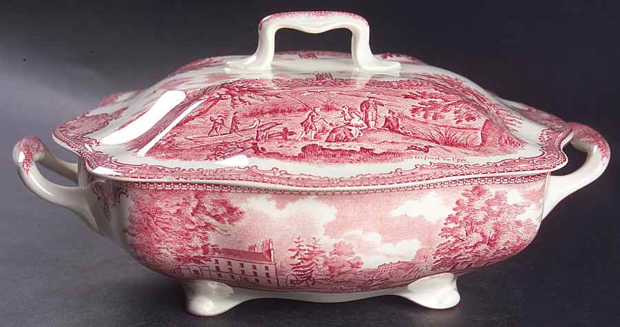 Old Britain Castles Pink (Crown Made In England) Square Covered Vegetable by Johnson Brothers-1