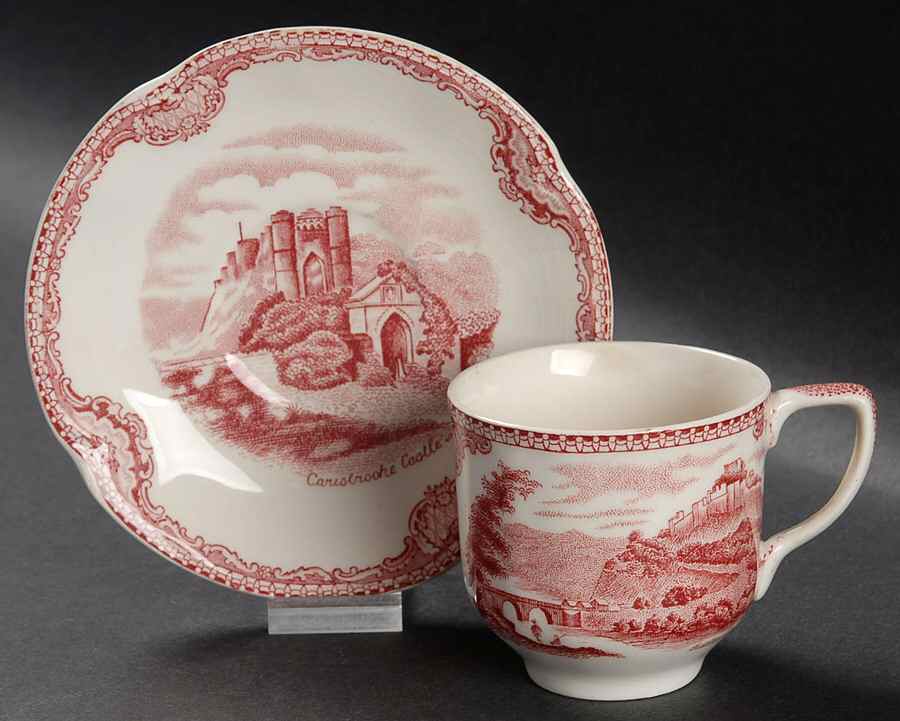Old Britain Castles Pink (Crown Made In England) Flat Demitasse Cup & Saucer Set by Johnson Brothers-1