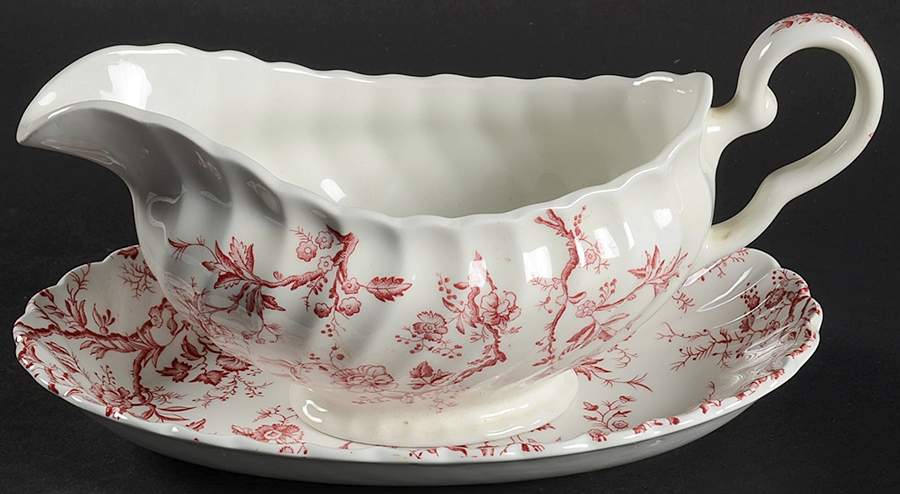 Old Bradbury Pink Gravy Boat & Underplate by Johnson Brothers-1