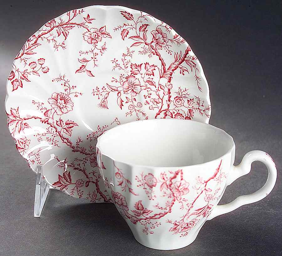 Old Bradbury Pink Flat Cup & Saucer Set by Johnson Brothers-1